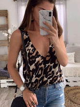 Sexy Loose V neck Leopard Print Vests