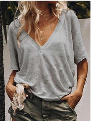 Casual Pure V neck Short sleeve T-Shirts