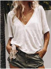 Casual Pure V neck Short sleeve T-Shirts