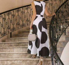 Fashion Print V neck Sleeveless Maxi Dresses