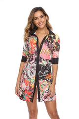Fashion Print Short sleeve Blouse Shift Dresses