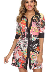 Fashion Print Short sleeve Blouse Shift Dresses