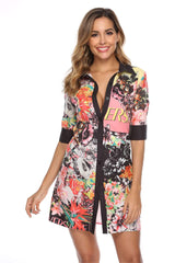 Fashion Print Short sleeve Blouse Shift Dresses