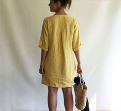 Casual Loose Pure V neck Half sleeve Shift Dresses