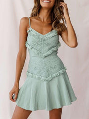Fashion Lace Macrame Vest Skater Dresses