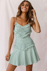 Fashion Lace Macrame Vest Skater Dresses