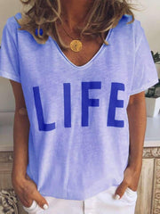 V neck Print Short sleeve T-Shirts