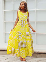 Casual Loose Print Round neck Sleeveless Maxi Dresses