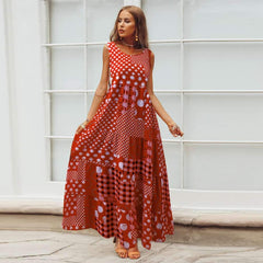 Casual Loose Print Round neck Sleeveless Maxi Dresses