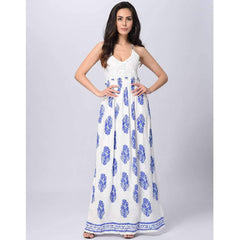Fashion Lace Print Gored Backless Vest Maxi Dresses