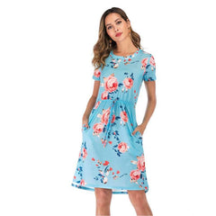 Fashion Print Lacing Short sleeve Skater Dresses