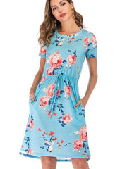 Fashion Print Lacing Short sleeve Skater Dresses