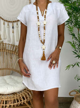Loose Pure Short sleeve V neck Shift Dresses