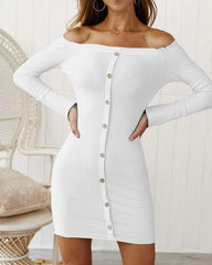 Pure One shoulder Long sleeve Fastener Bodycon Dresses