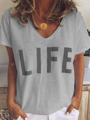 V neck Print Short sleeve T-Shirts