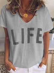 V neck Print Short sleeve T-Shirts