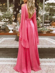 Sexy backless deep v neck women long sleeve evening dresses