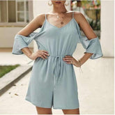 Casual Off shoulder V neck Lacing Vest Jumpsuits