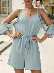 Casual Off shoulder V neck Lacing Vest Jumpsuits