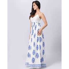Fashion Lace Print Gored Backless Vest Maxi Dresses