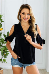 Casual Off shoulder Zipper Lacing T-Shirts