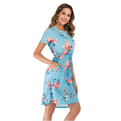 Fashion Print Lacing Short sleeve Skater Dresses