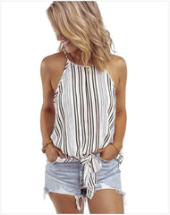 Sexy Stripe Off shoulder Halt Vests