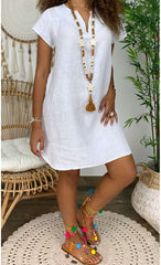 Loose Pure Short sleeve V neck Shift Dresses