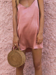 Women fashion plain v neck sleeveless strap mini shift dresses