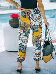 Women printed floral design long pants with pockets