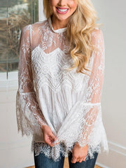 Sexy Lace Women Long Sleeve Blouses