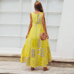 Casual Loose Print Round neck Sleeveless Maxi Dresses