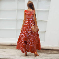 Casual Loose Print Round neck Sleeveless Maxi Dresses