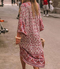 Fashion Loose Print V neck Maxi Dresses