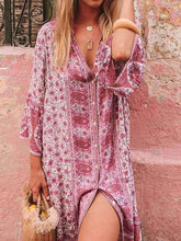 Fashion Loose Print V neck Maxi Dresses