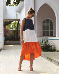 Fashion Gored Sleeveless Round neck Maxi Dresses