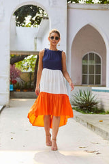 Fashion Gored Sleeveless Round neck Maxi Dresses