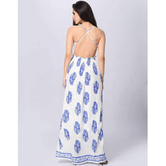 Fashion Lace Print Gored Backless Vest Maxi Dresses
