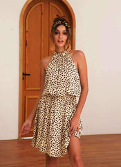 Fashion Print Backless Halt Lacing Skater Dresses