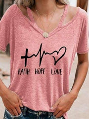 Fashion Loose V neck Print T-Shirts