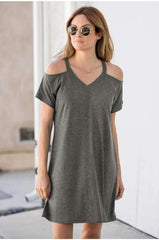 Sexy Loose Off shoulder V neck Short sleeve Shift Dresses