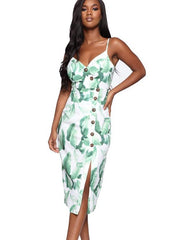 Fashion Backless Print Sleeveless Fastener Skater Dresses