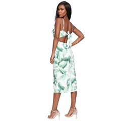 Fashion Backless Print Sleeveless Fastener Skater Dresses