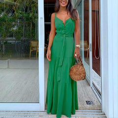 Fashion Gored Fastener V neck Vest Skater Dresses