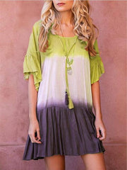 Casual Short Sleeve Color-Block Crew Neck Shift Dresses