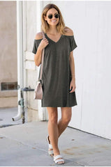 Sexy Loose Off shoulder V neck Short sleeve Shift Dresses