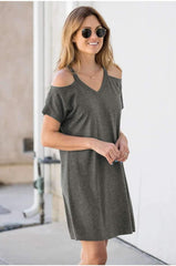 Sexy Loose Off shoulder V neck Short sleeve Shift Dresses