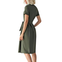 Sexy Pure Lapel Lacing Skater Maxi Dresses