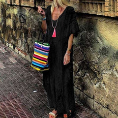 Casual Pure V neck Lace Short sleeve Vacation Dresses