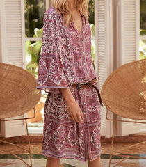 Fashion Loose Print V neck Maxi Dresses